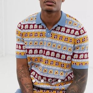 ASOS DESIGN | knitted polo t-shirt with floral design | Medium Tall